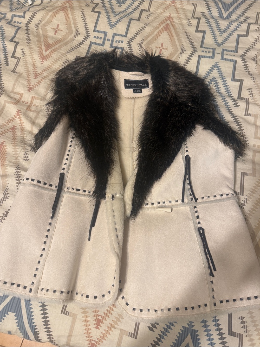 Cream Suede Jacket with Dark Faux Fur Collar
